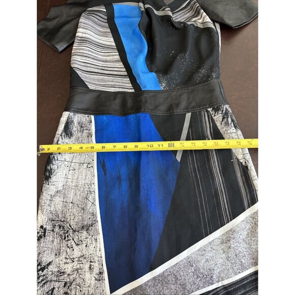 Helmut Lang Colorblock Leather & Print Short Sleeve Dress With Back Zip Closure - Picture 9 of 11